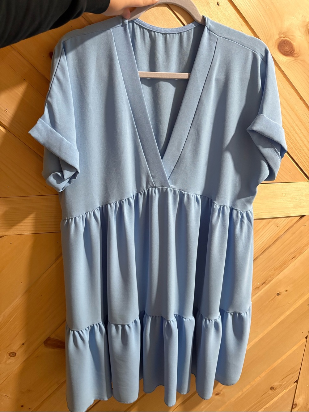SHEIN Light Blue V-Neck Tiered Casual Dress